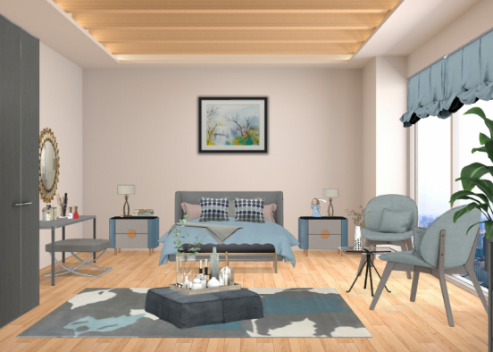 Grey blue bedroom Design Rendering