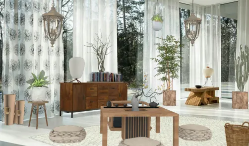 Sala de estar moderna con estilo wabi sabi