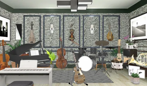 Sala de música en blanco y negro