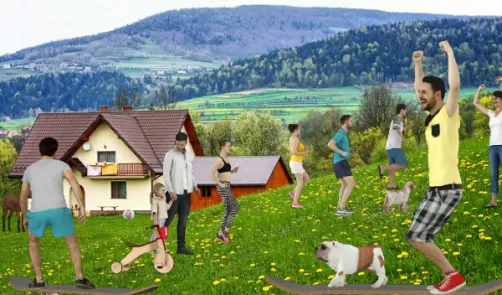Unos deslizándose con las tablas y otros trepando la colina,  una familia muy activa