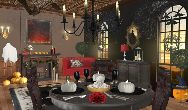 Sala de estar comedor victoriana para el día de Halloween