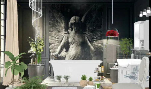 Cuarto de baño con una hermosa obra de arte