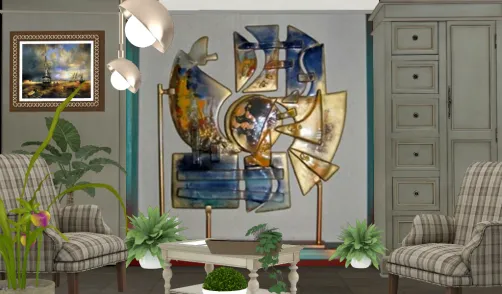 Sala de estar con obra en vitrofusion