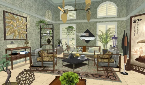 Sala de estar con estilo oriental