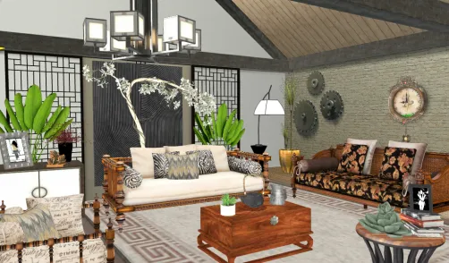 Sala de estar con estilo oriental