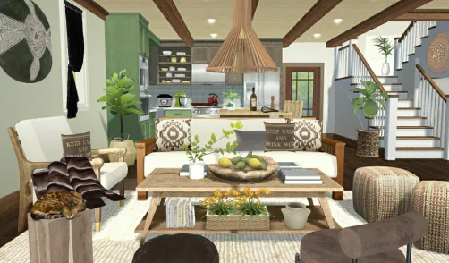 Cocina y sala de estar con estilo Farmhouse