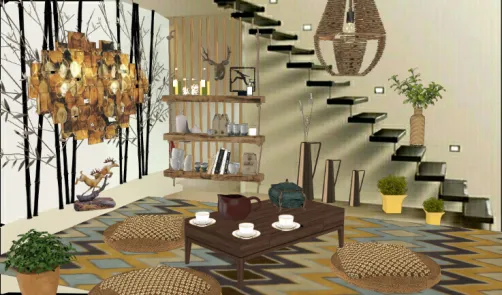 Sala de estar con estilo oriental