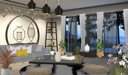 Sala de estar con estilo oriental