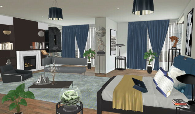 Dormitorio con sala de estar estilo Bauhaus