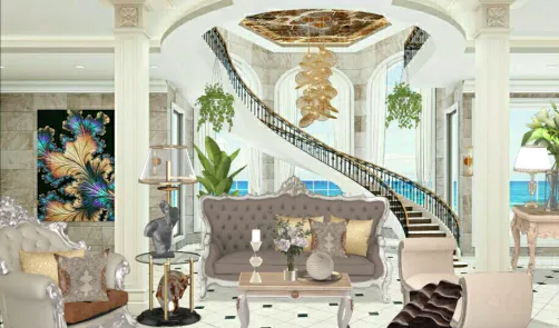 Sala de estar con estilo romano