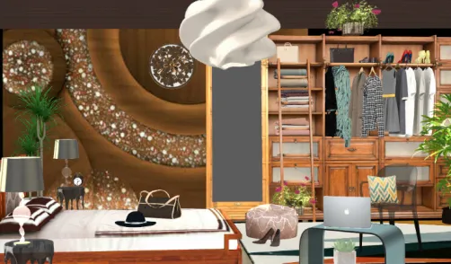 Habitación con muro, muebles y accesorios en acrílico