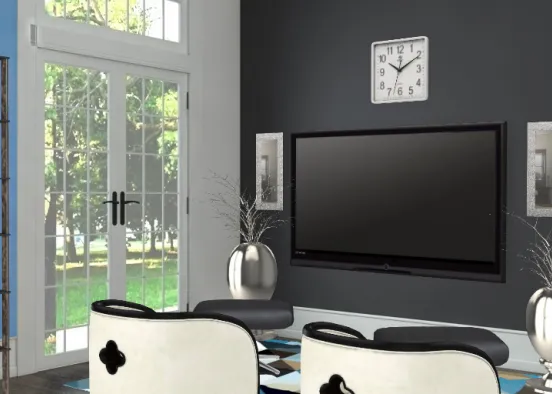 Black and shiny TV lounge Design Rendering