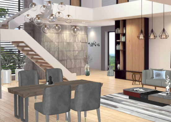 Modern Living and Dining Space Design Rendering