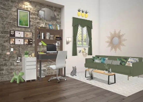 Modern office with green accent Design Rendering