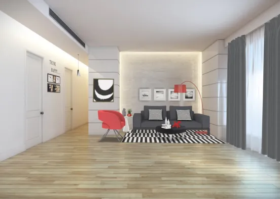 black white & red room Design Rendering