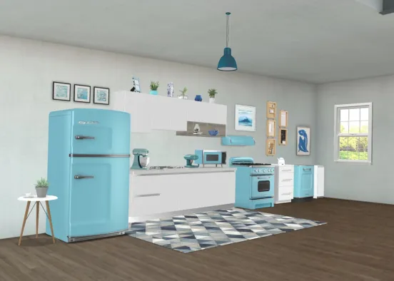 Blue retro kitchen Design Rendering