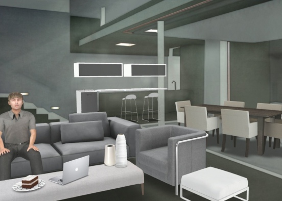 fifty shades of grey inspired living room for company CEO Design Rendering
