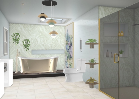 Gold Oasis Bathroom  Design Rendering