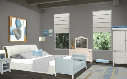 Blue grey bedroom