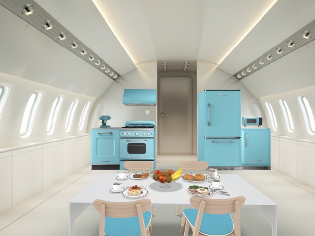 tiny kitchen in a private jet 