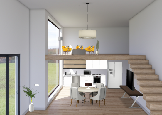 Кухня , столовая и небольшая гостиная Design Rendering