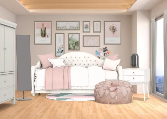 Pink Teenage bedroom Design Rendering