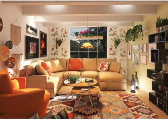 Living room with touch of orange 🧡 Design Rendering