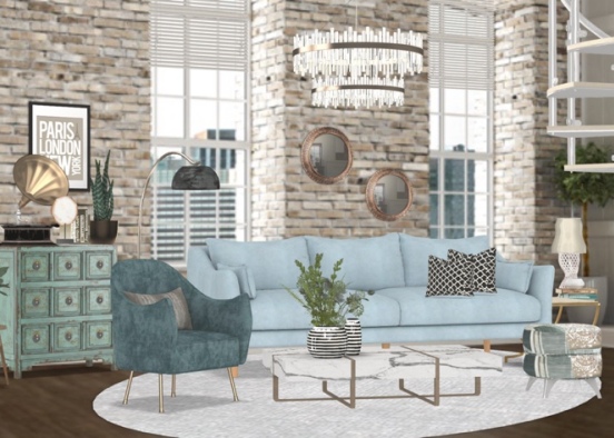 Light blue living room Design Rendering