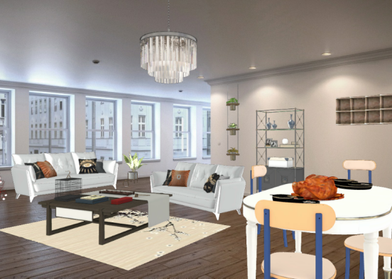 Dining hall and living room Design Rendering