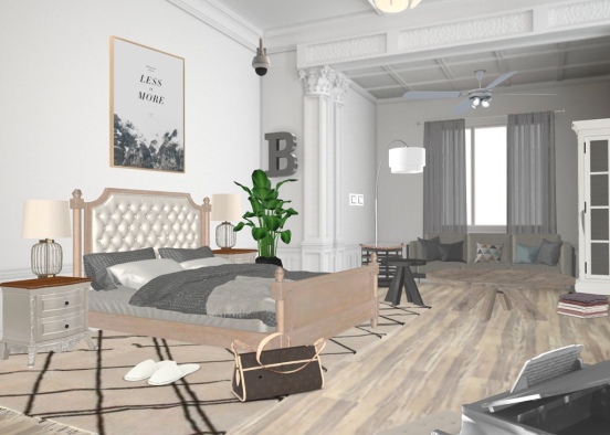 white and gray big rich teen or adult room  Design Rendering