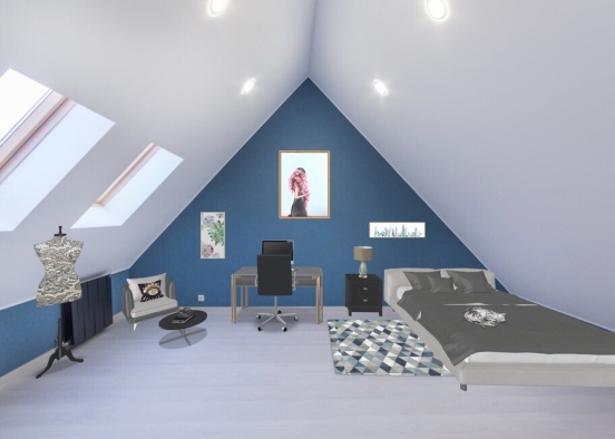 Chambre dans les tons bleus pour ado 💙 Design Rendering