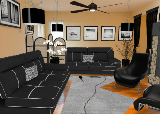 A Black Gray & White Living Room Decor Design Rendering