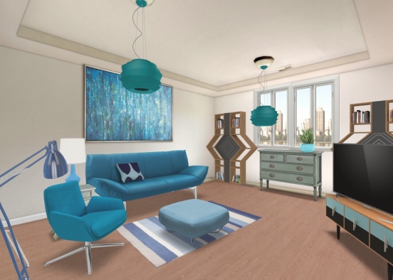 blue living room for relaxing  Design Rendering