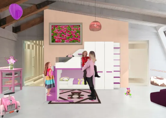 Chambre pour enfant avec le thème orchidée éclatante  Design Rendering