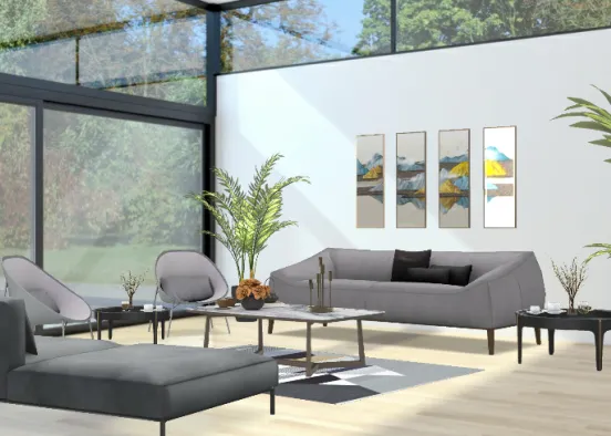 Grey Living room  Design Rendering