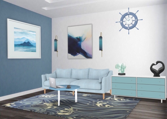 Soft Ocean Living Room Design Rendering