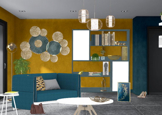 Salon #16 Bleu Canard & Moutarde Design Rendering