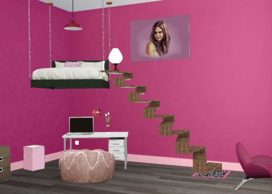 Pink teen bedroom Design Rendering