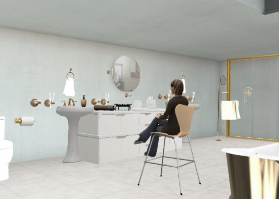 White and gold bathroom Design Rendering