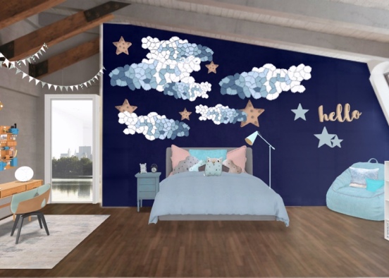 Cloudy kids room Design Rendering