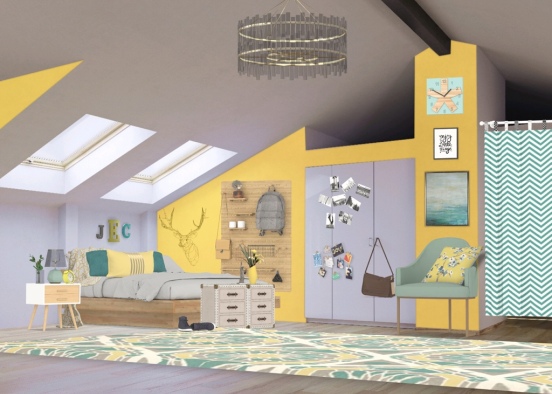 blue and yellow bedroom Design Rendering