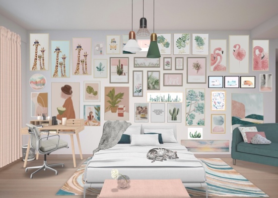 pink, green, blue, sand girls bedroom Design Rendering
