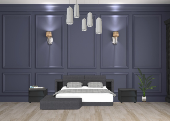 Chambre bleu et noir  Design Rendering