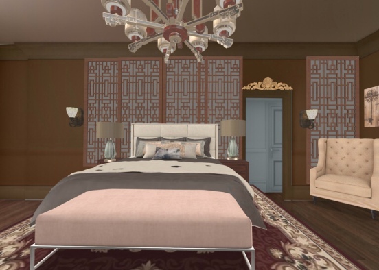 brown classic bedroom  Design Rendering