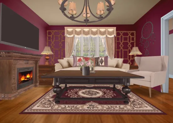 beautiful red living room  Design Rendering