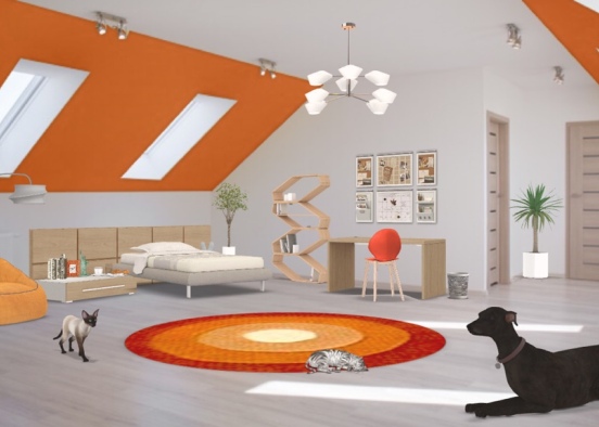 Teen‘s lovely orange 🍊 room  Design Rendering