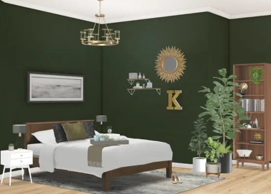 green bedroom and office area Design Rendering