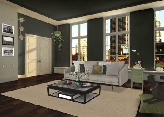 Monochromatic Living Room Design Rendering