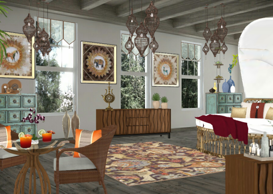 Modern indian room by the river Design Rendering