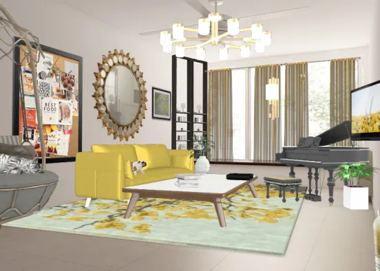 #9 Yellow Living-Room / Salon Jaune  Design Rendering